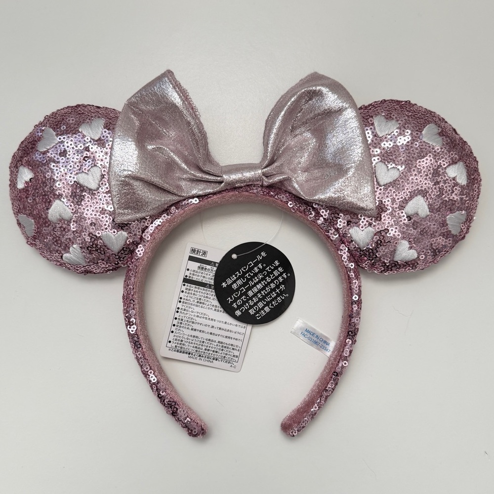 Tokyo Disney Pink Sequins Mickey Mouse Ears Hearts Bow Minnie Mouse Headband